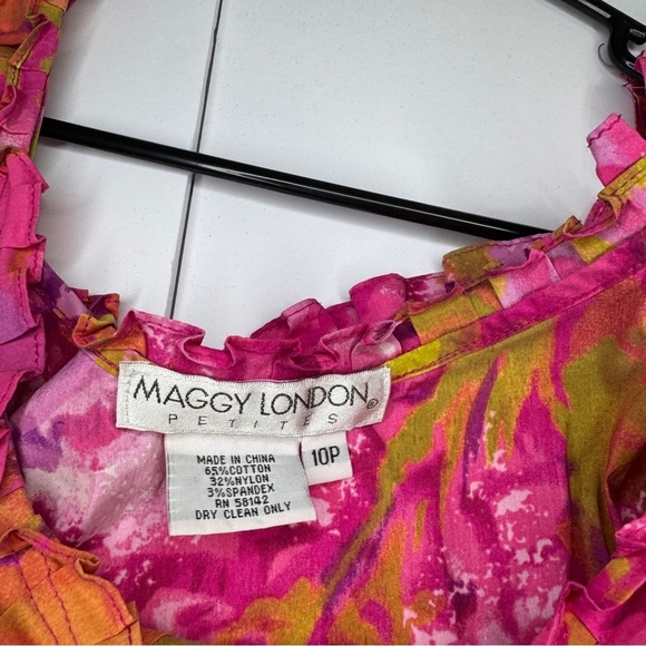 Maggy London Petites Pink Floral Ruffle Dress | Size 10P - Picture 3 of 7